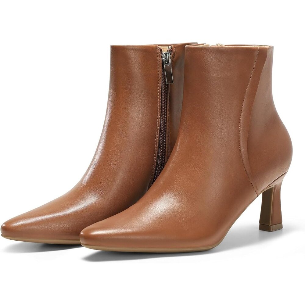Women's Dark Brown Ankle Boots Kitten Heel Pointed Toe Side Zipper Winter Shoes
